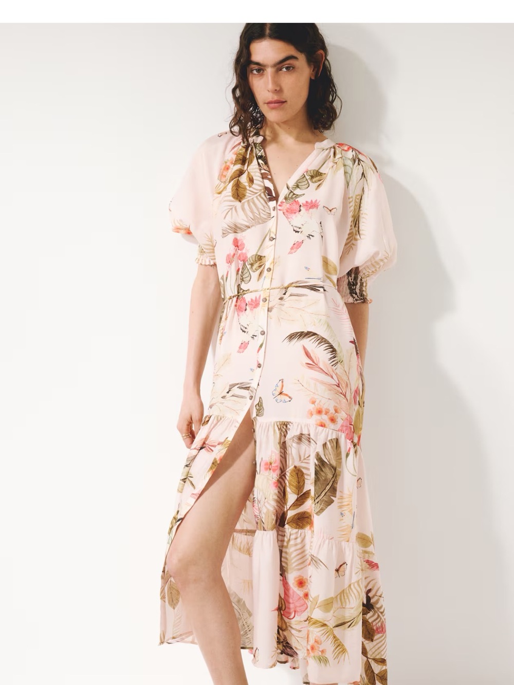 Tie-Belt Maxi dress in fink floral